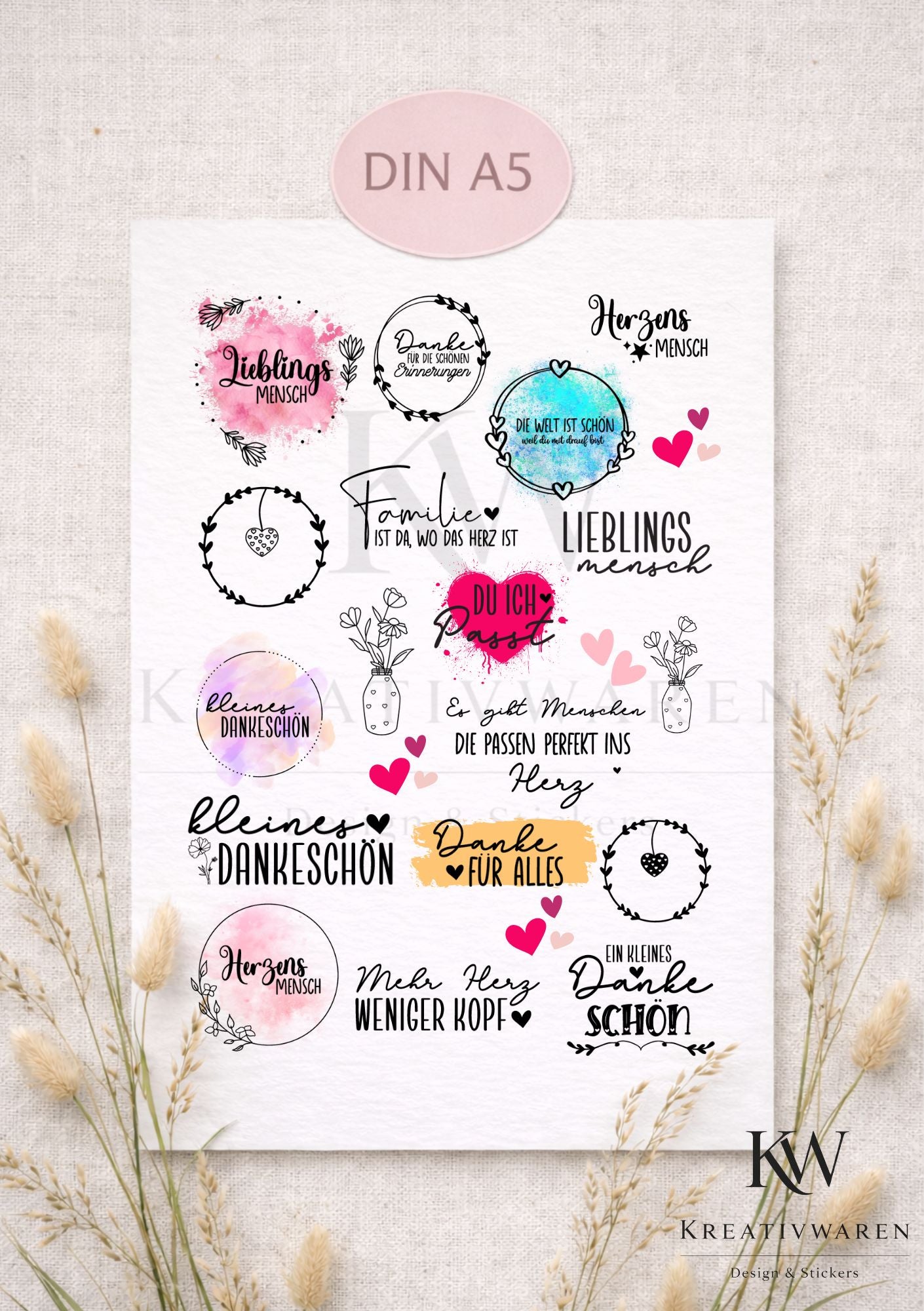Rub Ons „Herzensbotschaft - Mit Liebe gesagt “ – A5 Rub-On Sheet, randlos