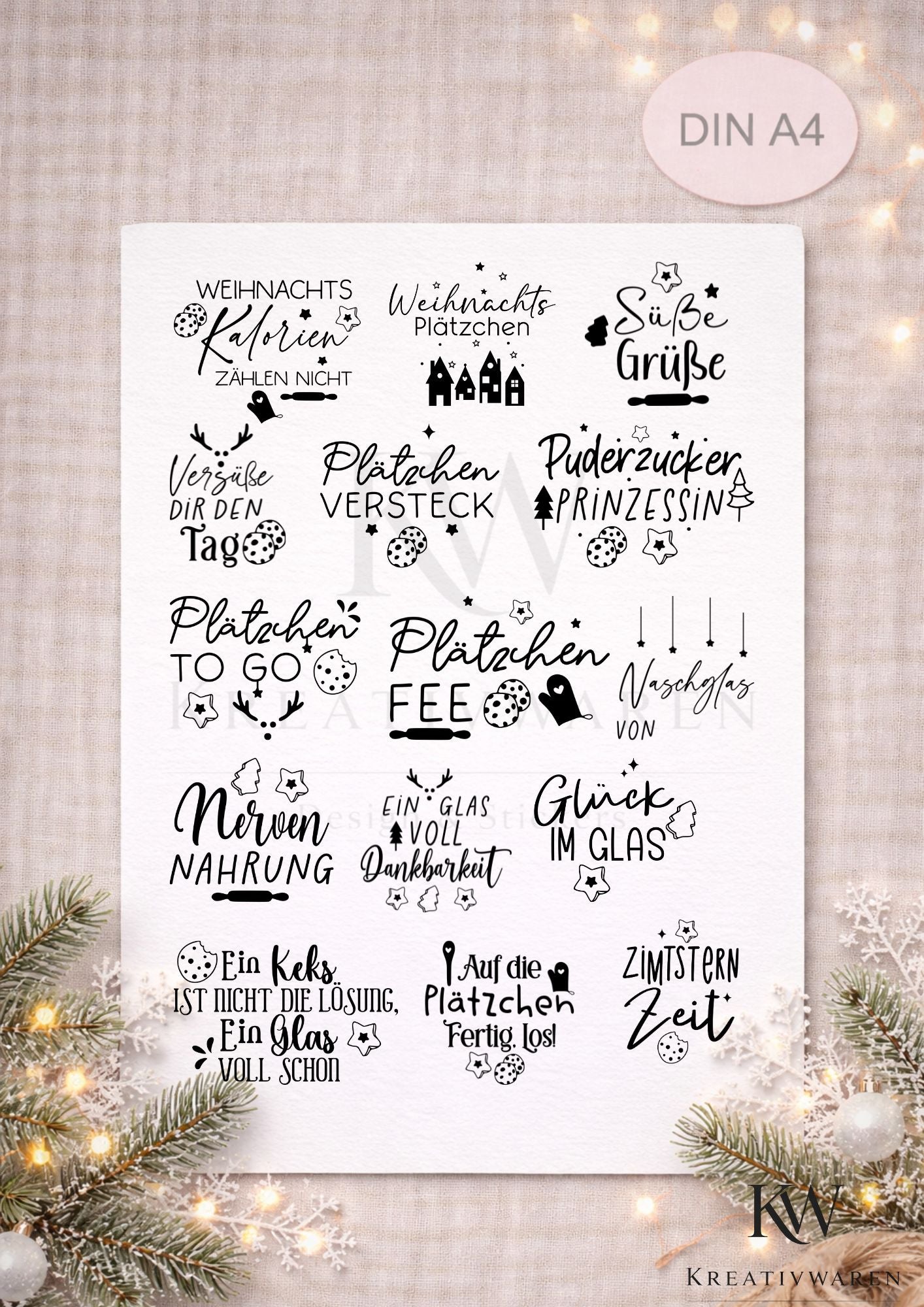 Rub Ons „Weihnachten Plätzchen“ – A4 Rub-On Sheet, randlos