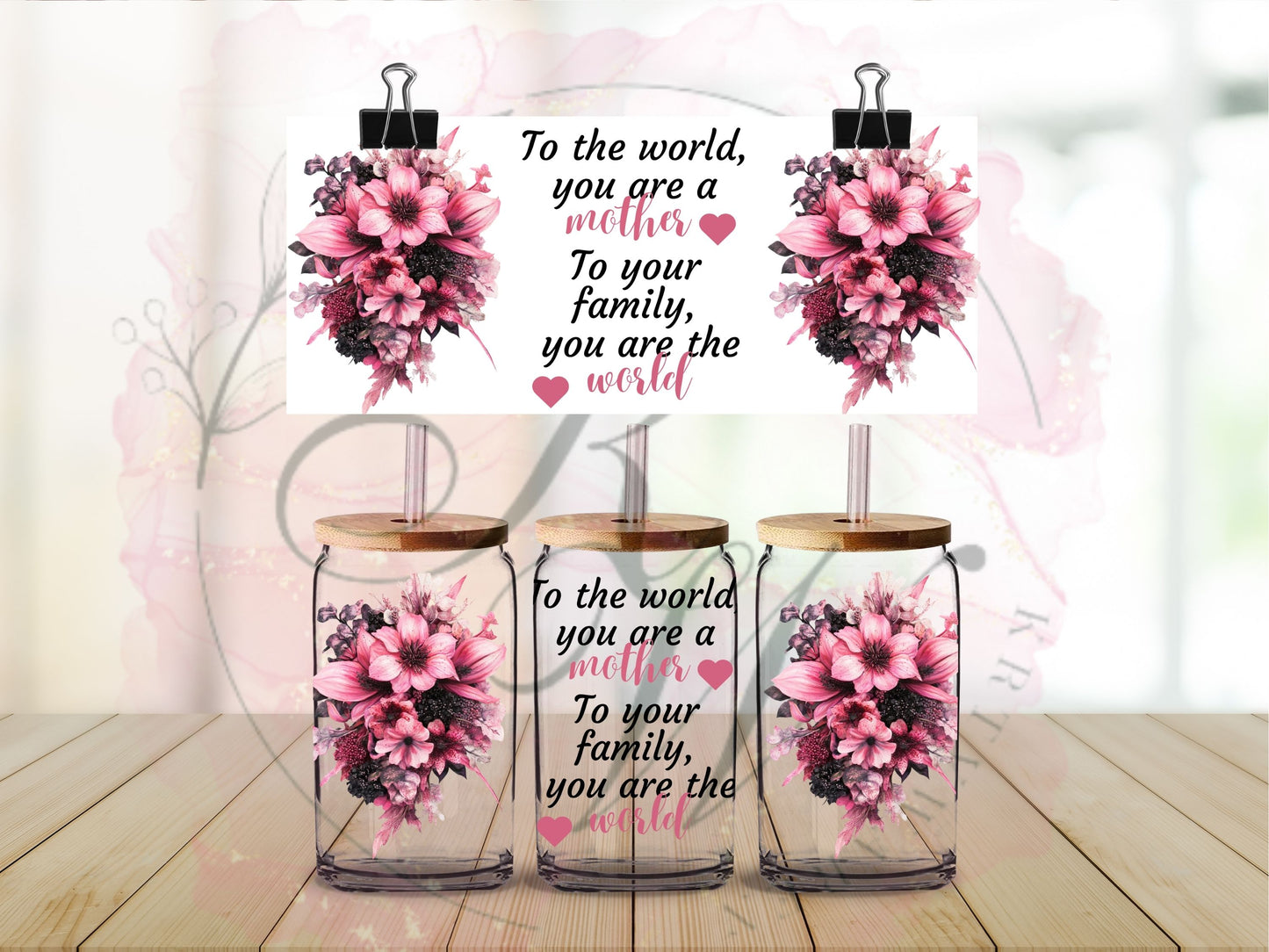 Trinkgläser 16oz Rub Ons "Mom" No.512