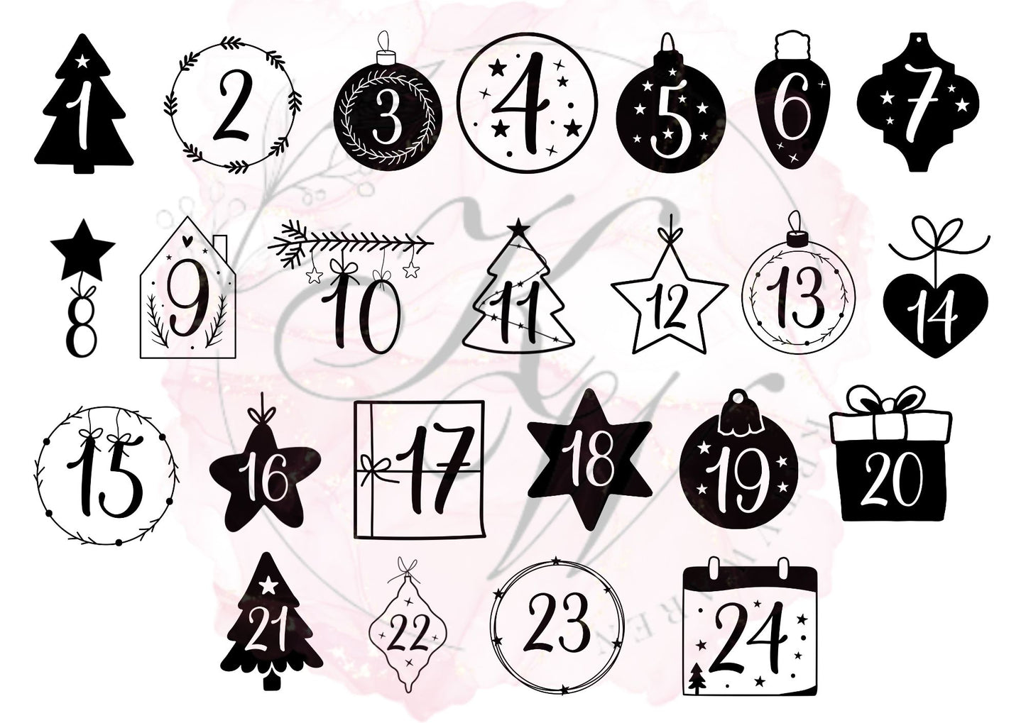 RUB ONS - "Weihnachten 1-24 Zahlen" | RUBONS | randlos | glänzend | A5 | No.399