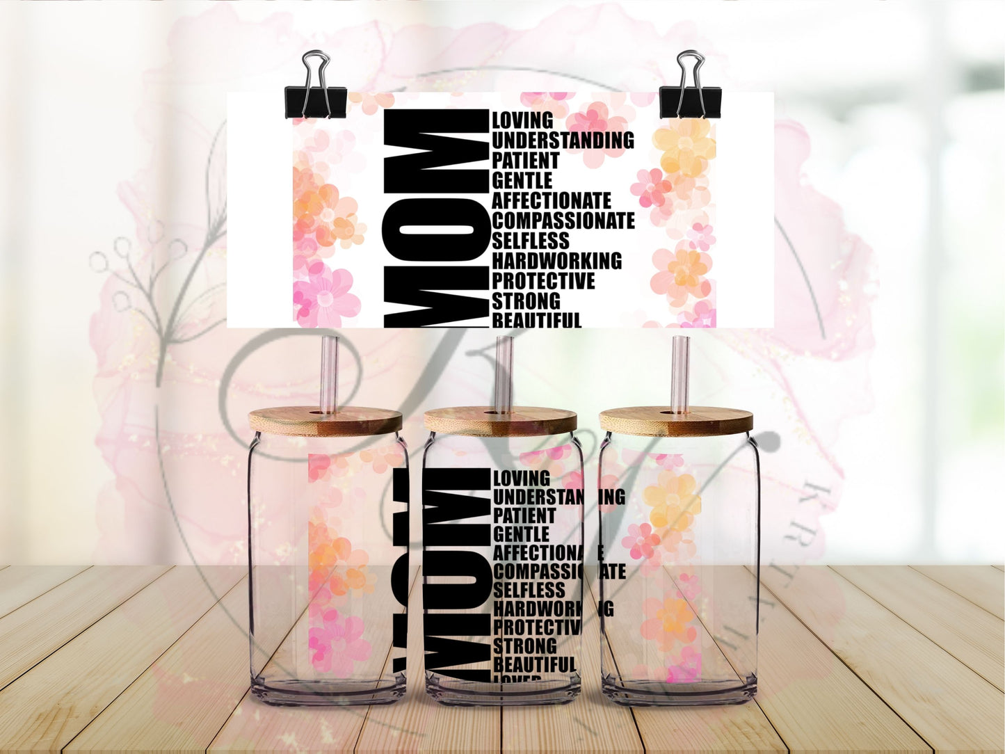 Trinkgläser 16oz Rub Ons "Mom" No.524
