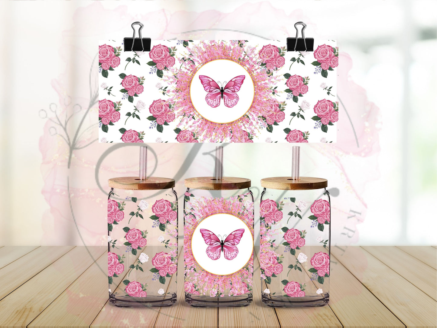 Trinkgläser 16oz Rub Ons " Schmetterling" No.507