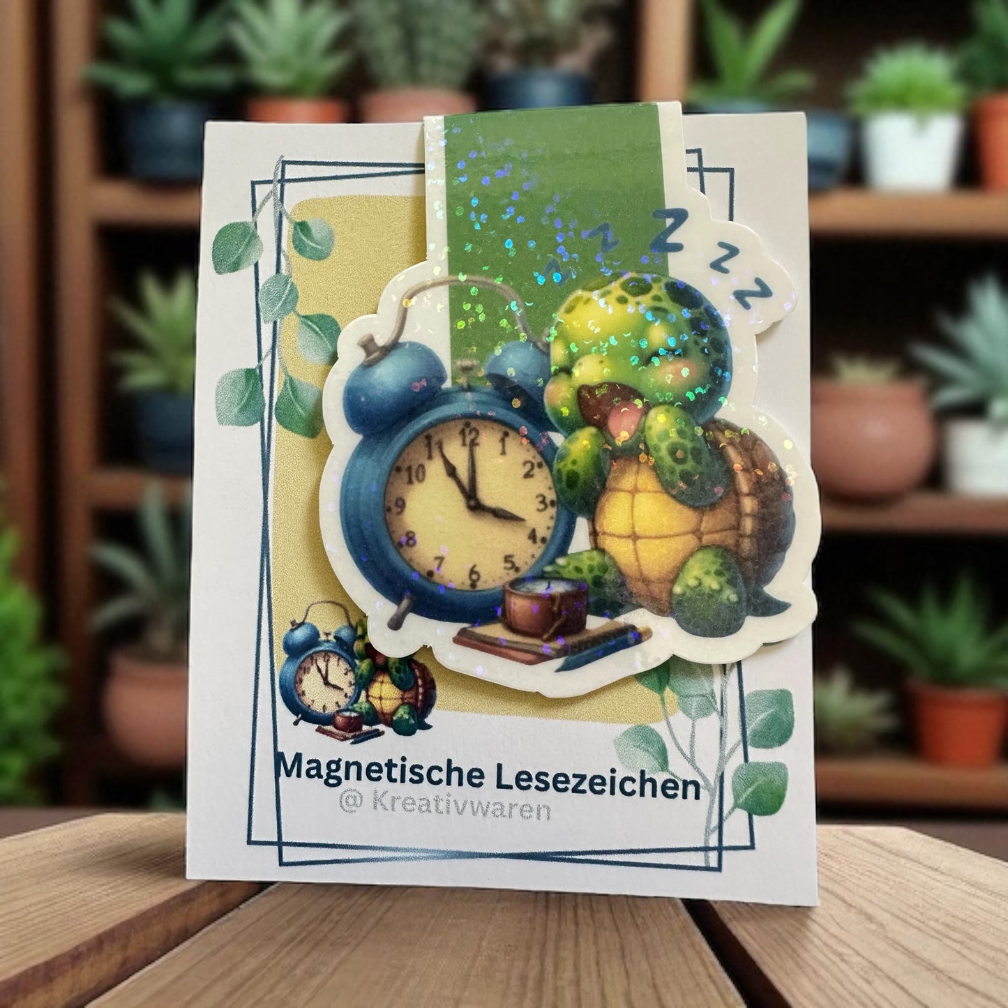 Magnetische Lesezeichen "Schildkröte mit Wecker"