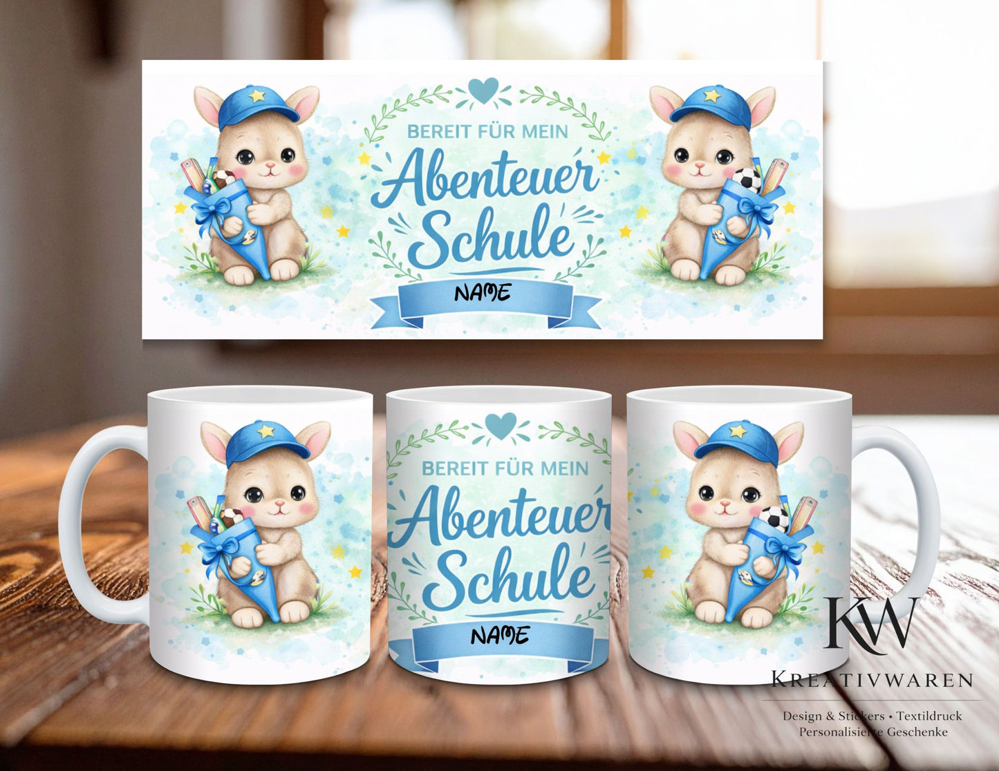 Personalisierte Einschulung Tasse – Süßes Häschen mit Name – Geschenk zum Schulanfang – Individuelle Kinder Tasse
