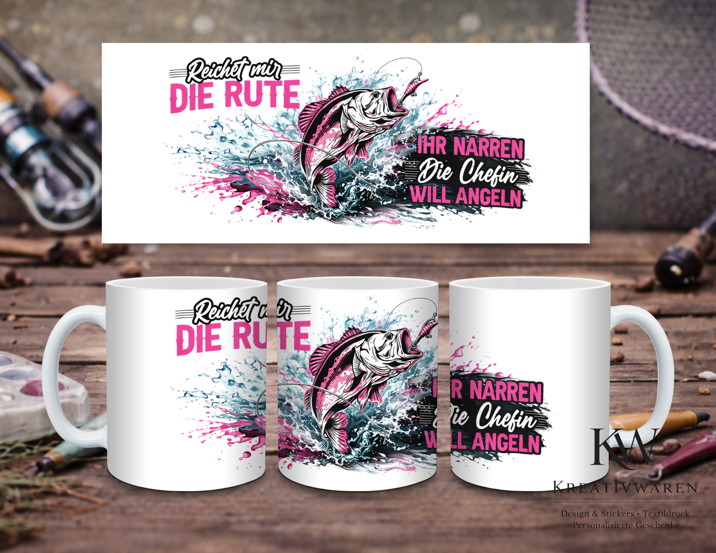 🎣 Lustige Angler Tasse für Frauen – „Reicht mir die Rute…“ | Geschenk für Anglerin & Chefin 💖☕