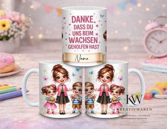 Personalisierte Erzieherin Tasse – Danke das du uns beim wachsen geholfen hast- Geschenk für Erzieherin – Tasse mit Name