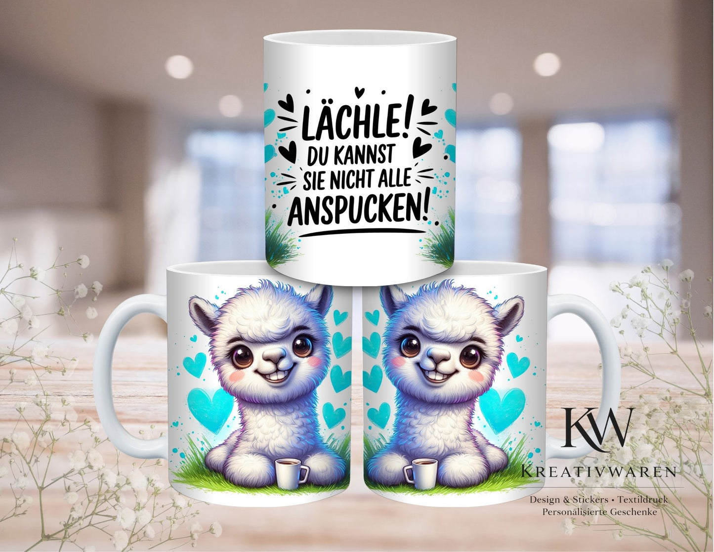 Lustige Alpaka Tasse mit Spruch – Lächle du kannst sie nicht alle anspucken, süße Lama Tasse, Humor Geschenk für Freunde, Kollegen Geschenk