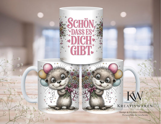 Süße Otter Tasse mit Spruch–Schön dass es dich gibt, Geschenk für Freundin, liebevolles Geschenk, Geburtstag Geschenk, niedliche Tasse