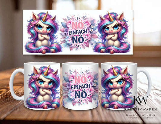 Lustige Einhorn Tasse mit Spruch – Nö einfach nö – frecher Becher, Sarkasmus Geschenk, witzige Kaffeetasse