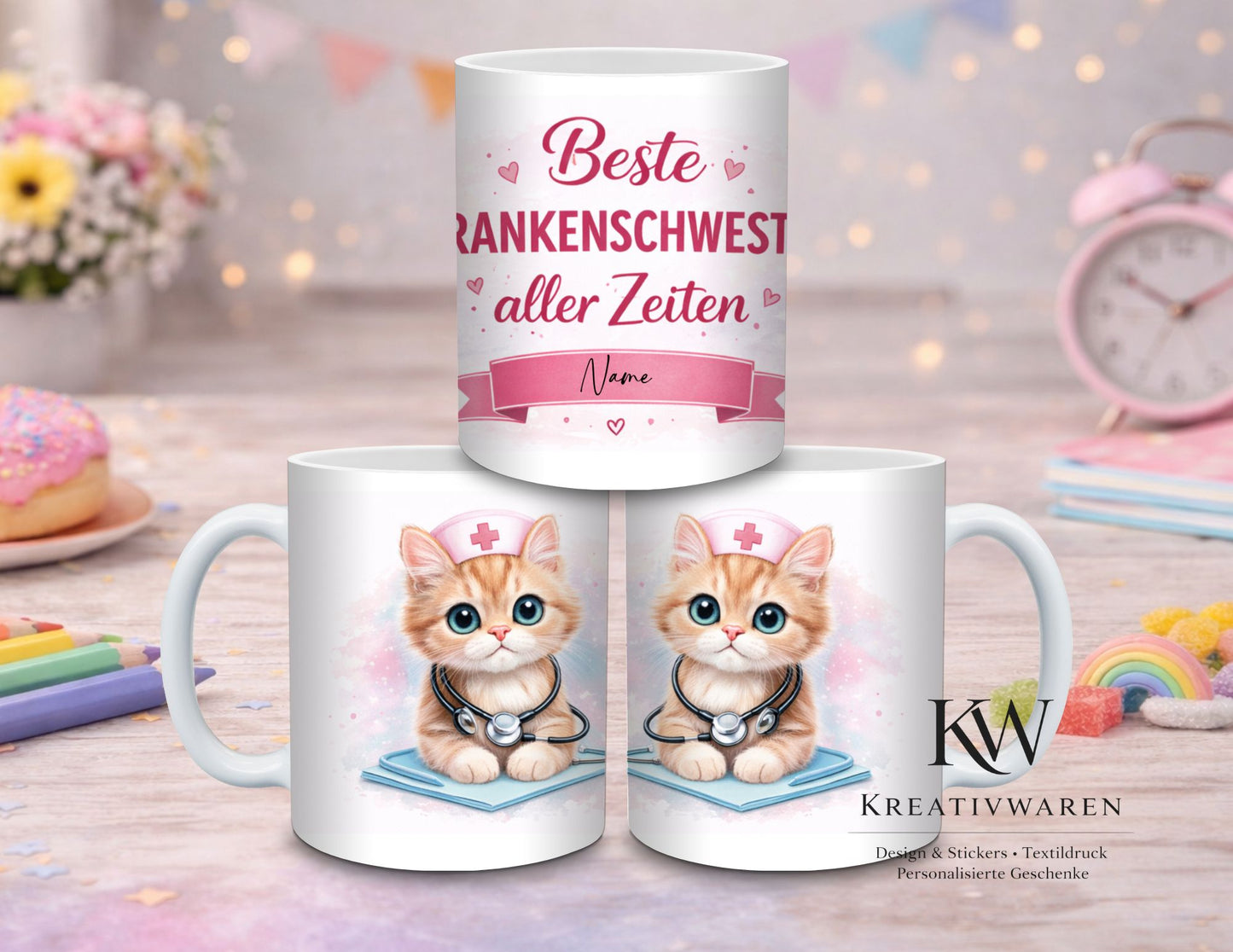Personalisierte Krankenschwester Tasse – Beste Krankenschwester aller Zeiten – Geschenk für Pflegepersonal – Tasse mit Name Katze