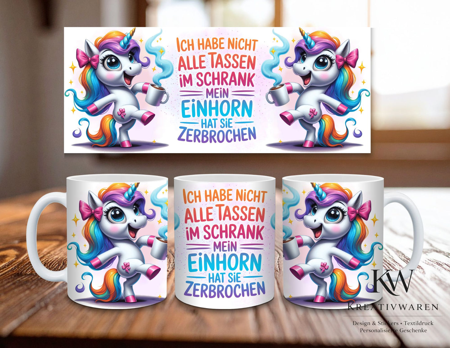 Einhorn Tasse lustig mit Spruch – Ich habe nicht alle Tassen im Schrank mein Einhorn hat sie zerbrochen – witzige Kaffeetasse, Geschenkidee Humor