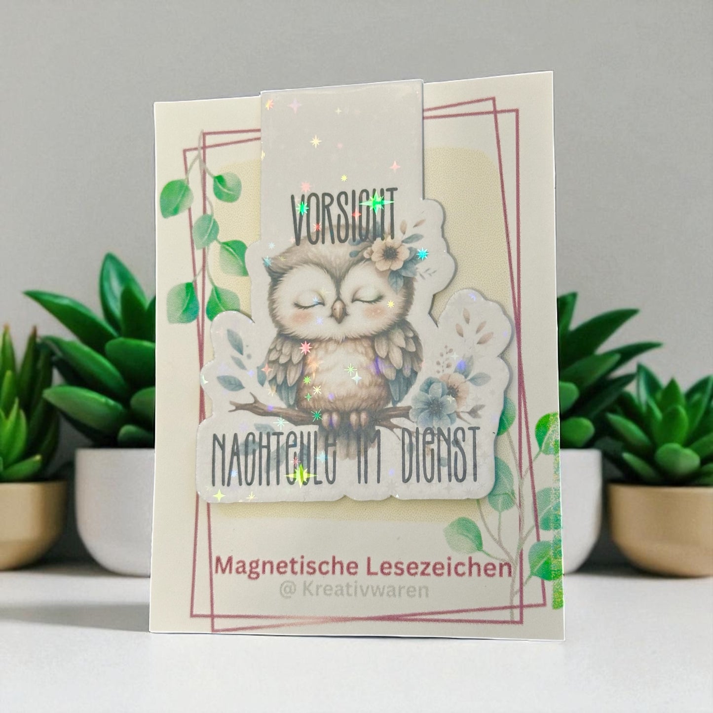 Magnetische Lesezeichen "Vorsicht! Nachteule im Dienst"