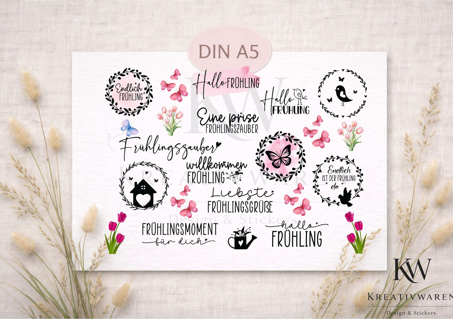 Rub Ons „Frühlingszauber & Hallo Frühling“ – DIN A5 Rub-On Sheet, randlos
