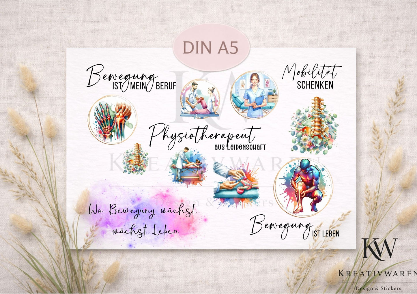 Rub Ons „Physiotherapeut“ – DIN A5 Rub-On Sheet, randlos
