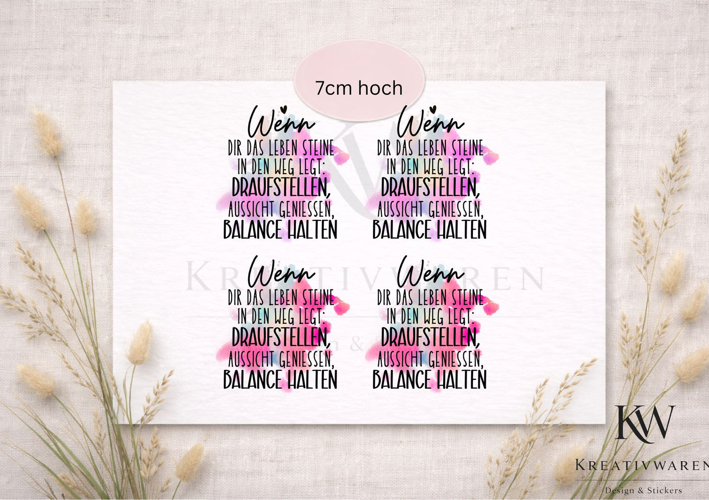 Rub Ons „Wenn dir das Leben Steine in den Weg legt“ – 7 cm, Rub-On, randlos, glänzend