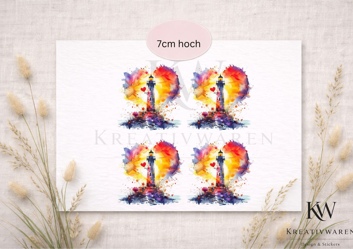 Rub Ons „Leuchtturm mit Herz“ – Motiv 7 cm, Rub-On, randlos
