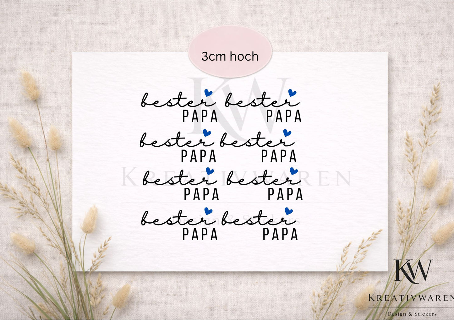 Rub Ons „bester Papa“ – Motiv 3cm A6 Rub-On Sheet, randlos