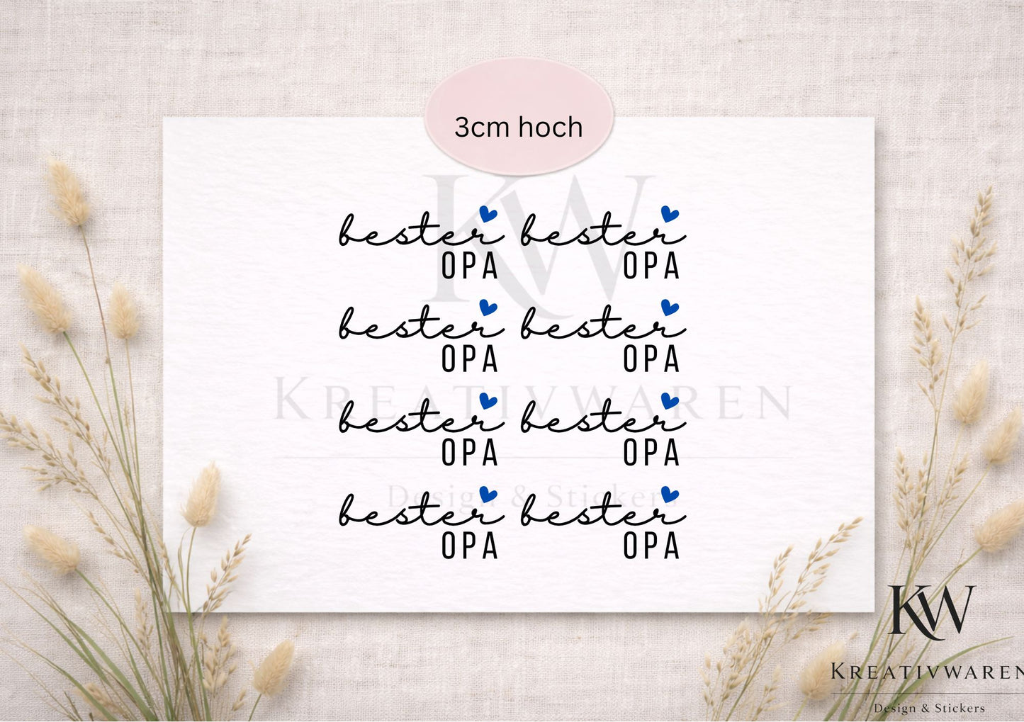 Rub Ons „bester Opa“ – Motiv 3cm A6 Rub-On Sheet, randlos