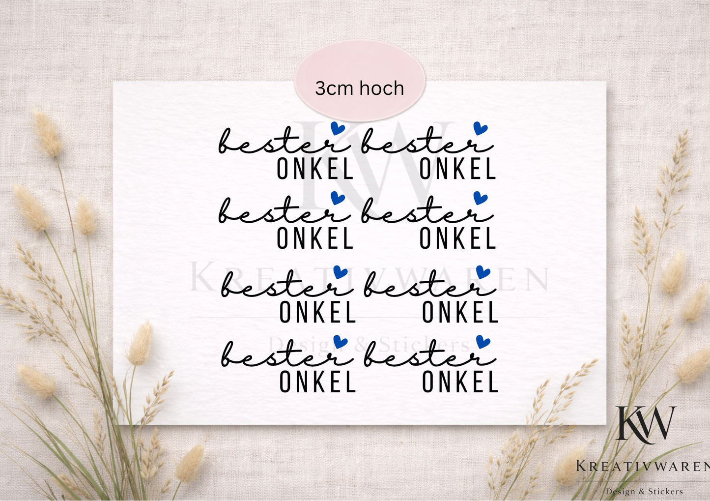 Rub Ons „bester Onkel“ – Motiv 3cm A6 Rub-On Sheet, randlos