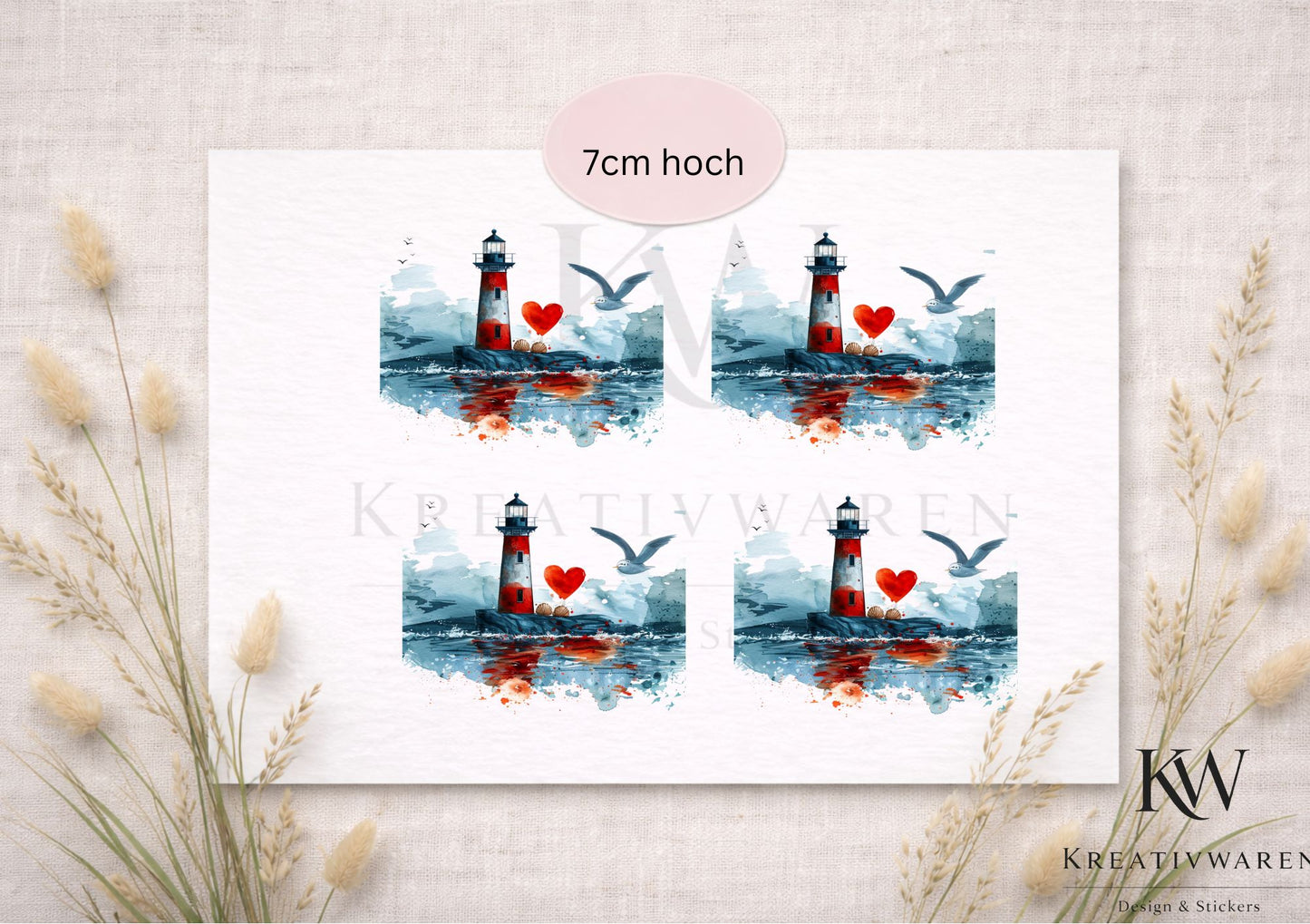 Rub Ons „Bunter Leuchtturm mit Herz“ – Motiv 7 cm, Rub-On, randlos