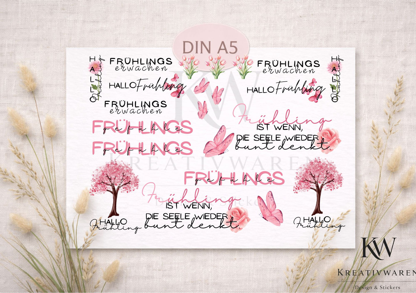 Rub Ons „Hallo Frühling“ – A5 Rub-On Sheet, randlos