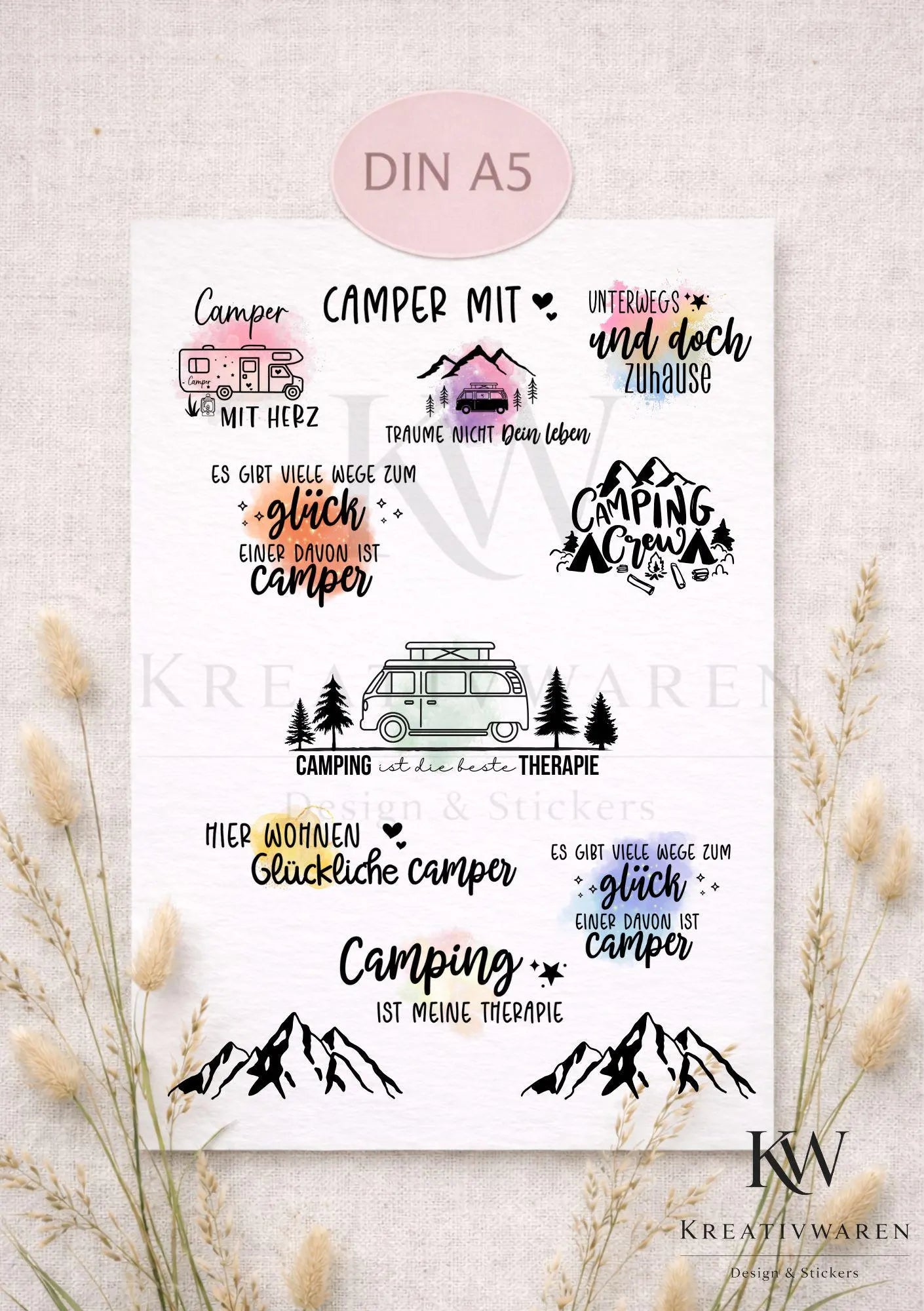 Rub Ons „Camping“ – A5 Rub-On Sheet, randlos
