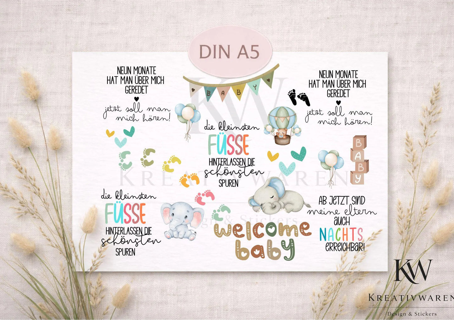 Rub Ons „Welcome Baby“ – A5 Rub-On Sheet, randlos