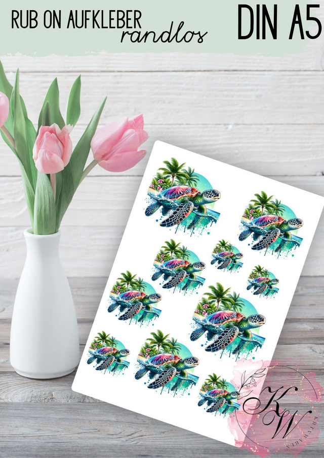 RUB ONS - "Meer Schildkröte 7/6/5/4 cm" | RUBONS | randlos | glänzend | bunt | | A5
