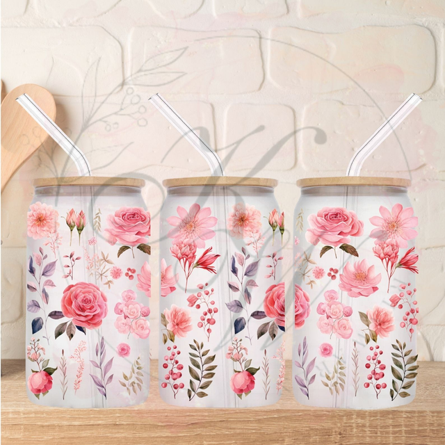 Trinkgläser 16oz Rub Ons "Flower Pink" No.295