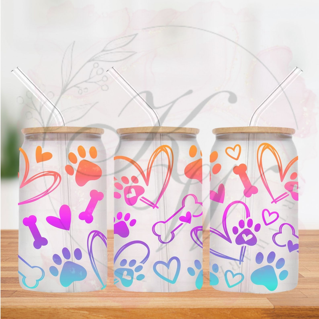 Trinkgläser 16oz Rub Ons "i love dog" No.279