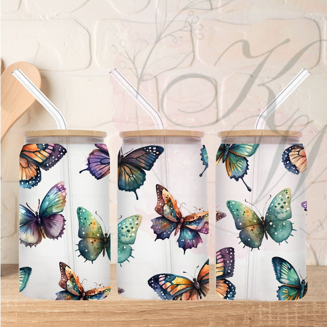 Trinkgläser 16oz Rub Ons " Schmetterling bunt" No.347