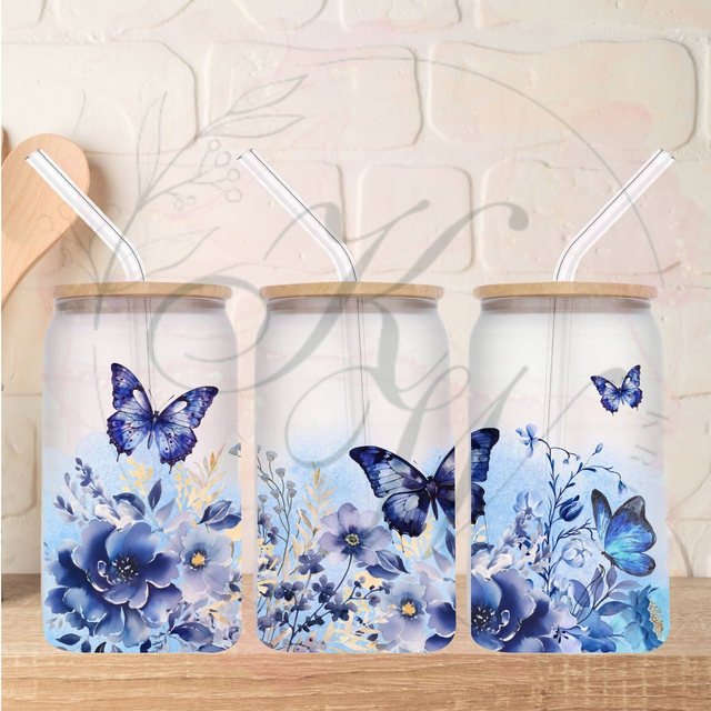 Trinkgläser 16oz Rub Ons "Schmetterling blau" No.321