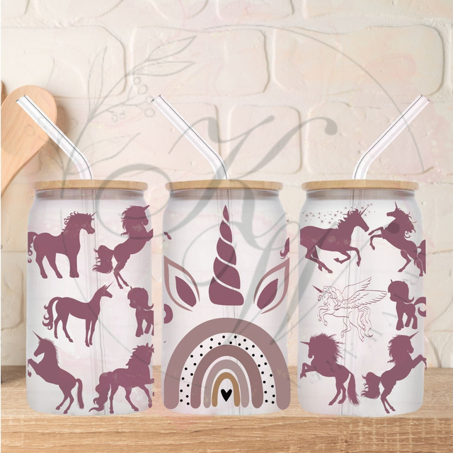 Trinkgläser 16oz Rub Ons "Einhorn" No.287