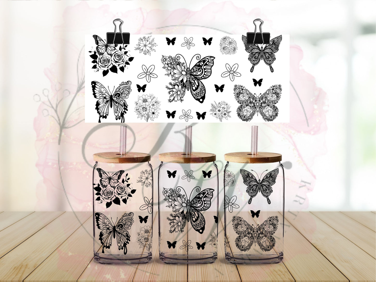 Trinkgläser 16oz Rub Ons " Schmetterling" No.509