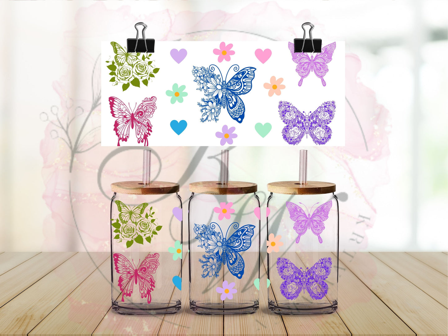 Trinkgläser 16oz Rub Ons " Schmetterling" No.510