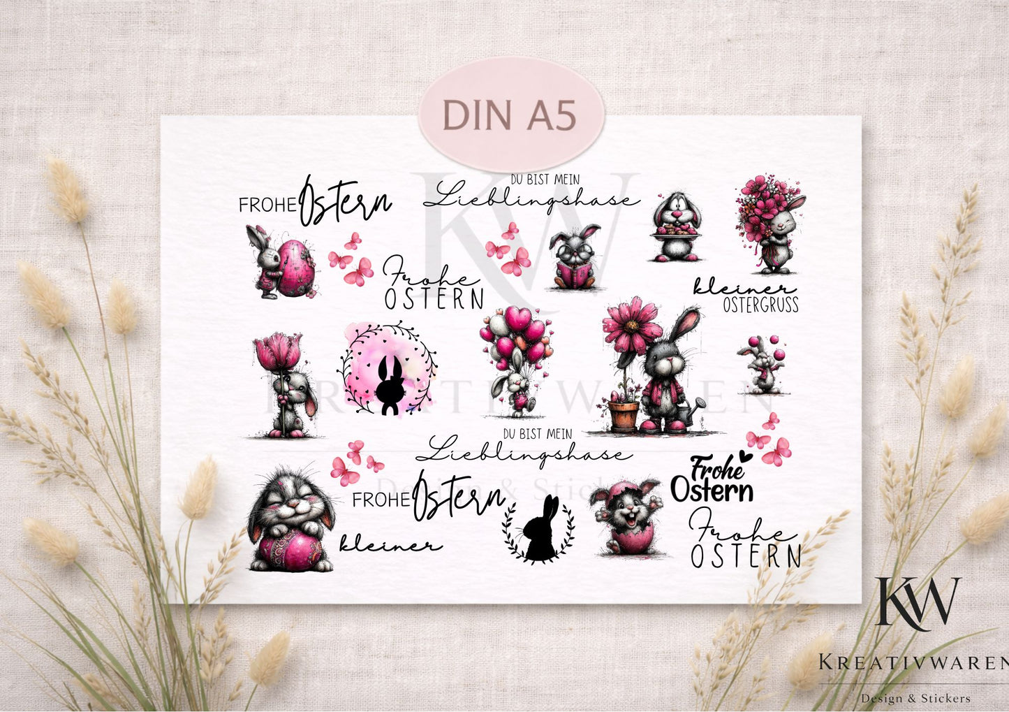 Rub Ons „Frohe Ostern“ – DIN A5 Rub-On Sheet, randlos