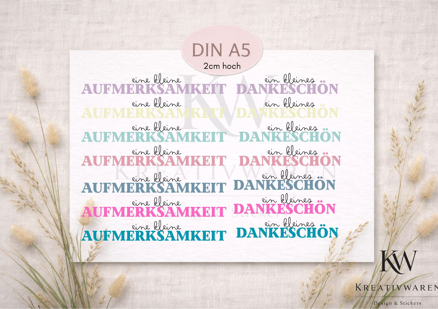 Rub Ons „eine kleine Aufmerksamkeit  - Dankeschön“ – DIN A5 Rub-On Sheet, randlos
