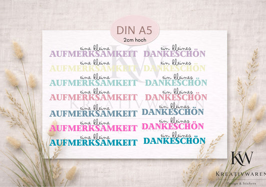 Rub Ons „eine kleine Aufmerksamkeit  - Dankeschön“ – DIN A5 Rub-On Sheet, randlos