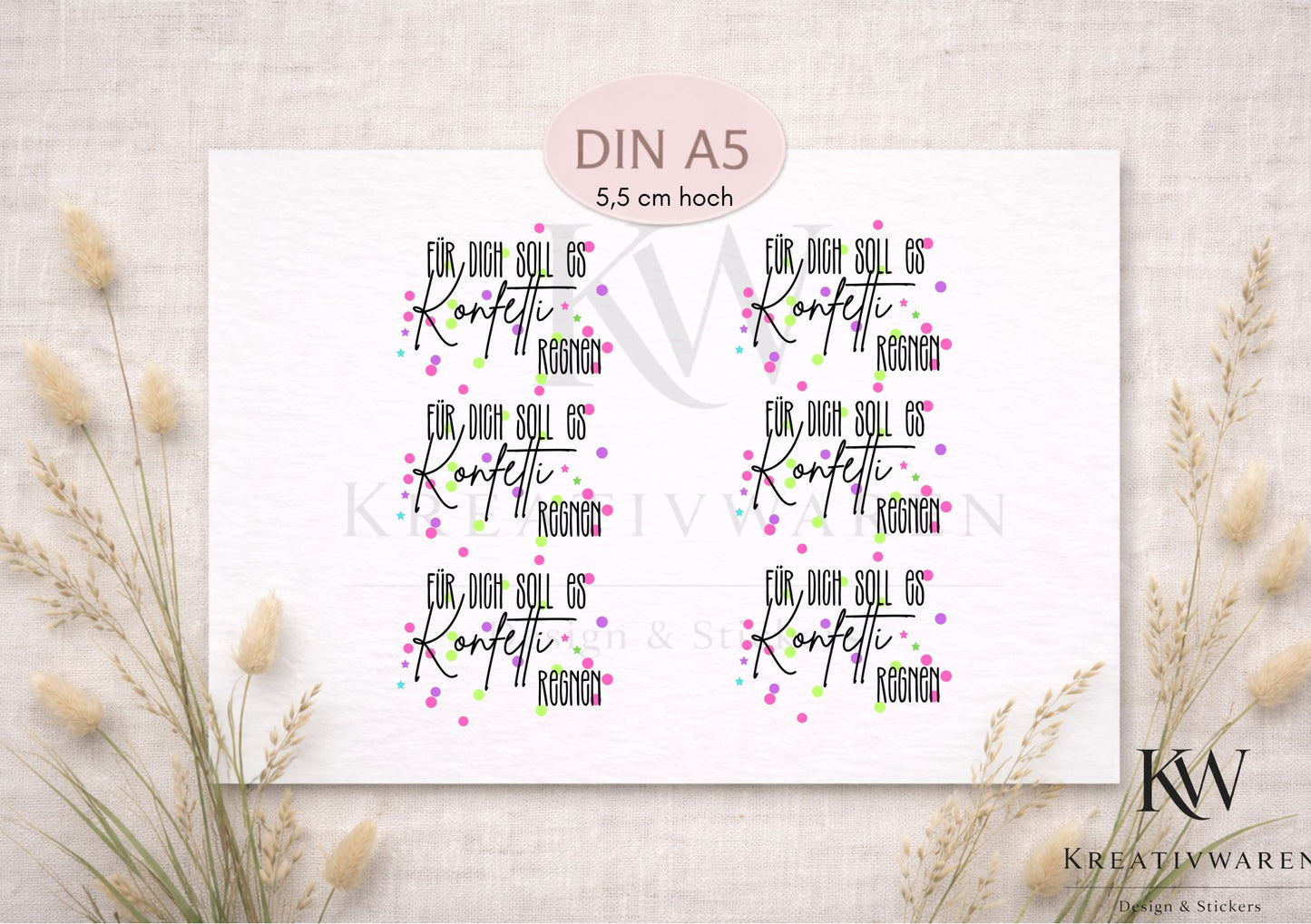 Rub Ons „Konfetti soll es für dich regnen“ – DIN A5 Rub-On Sheet, randlos