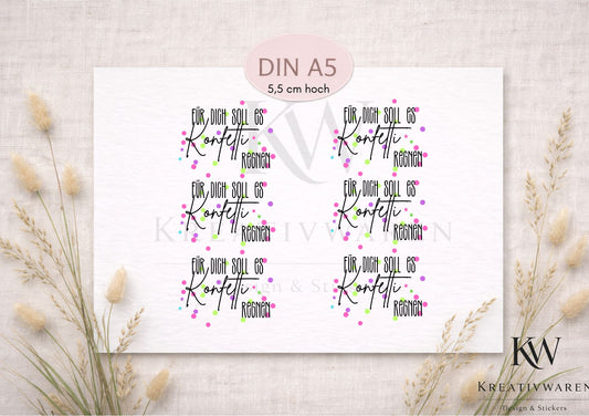 Rub Ons „Konfetti soll es für dich regnen“ – DIN A5 Rub-On Sheet, randlos