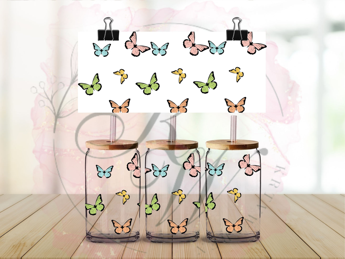 Trinkgläser 16oz Rub Ons " Schmetterling" No.340