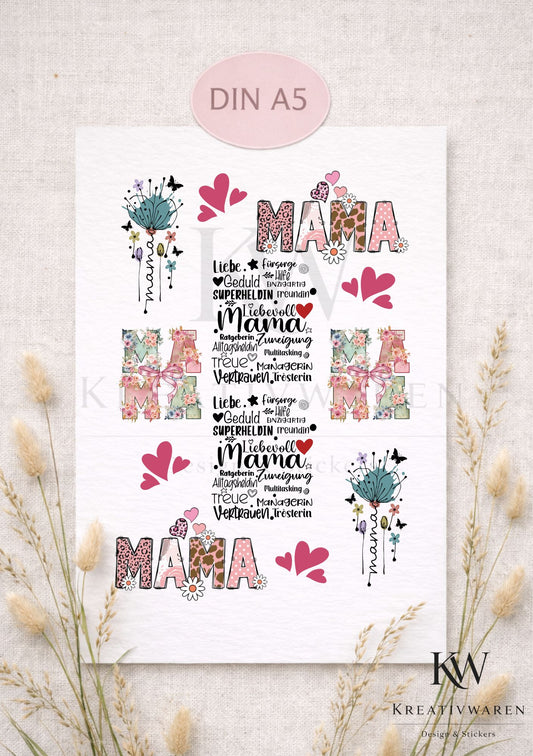 Rub Ons „Lieblingsmama - Muttertag - Mama“ – A5 Rub-On Sheet, randlos