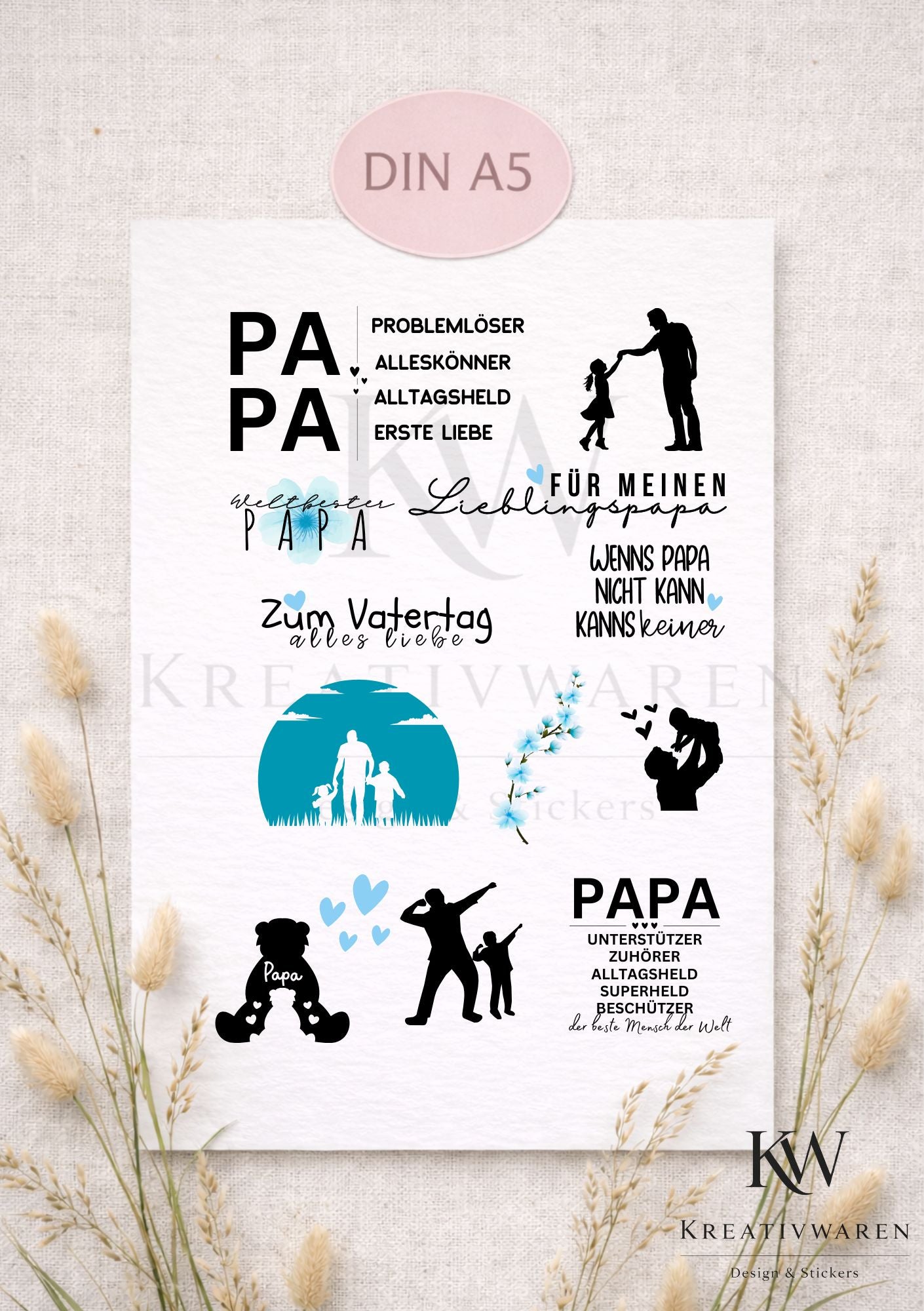 Rub Ons „Vatertag - Papa - Ich liebe dich“ – A5 Rub-On Sheet, randlos