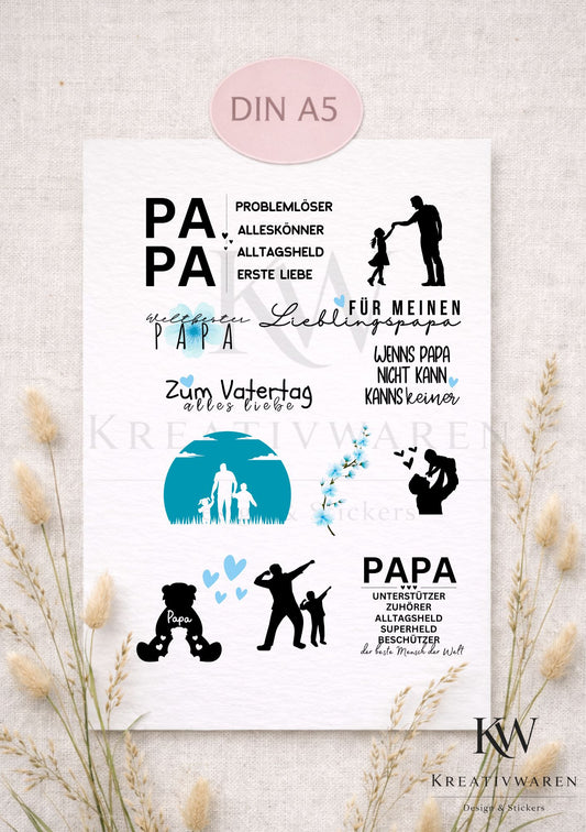 Rub Ons „Vatertag - Papa - Ich liebe dich“ – A5 Rub-On Sheet, randlos