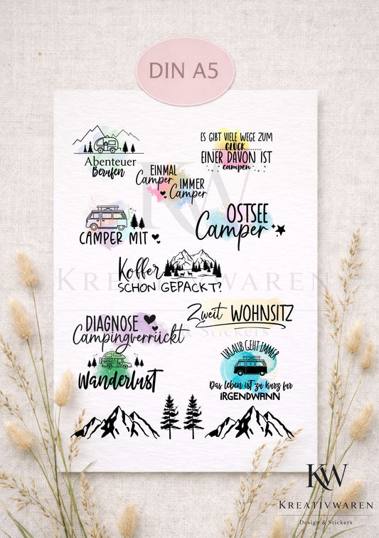 Rub Ons „Camping Liebe“ – A5 Rub-On Sheet, randlos