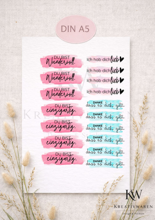 Rub Ons „du bist einzigartig - danke das es dich gibt - ich hab dich lieb“ – A5 Rub-On Sheet, randlos