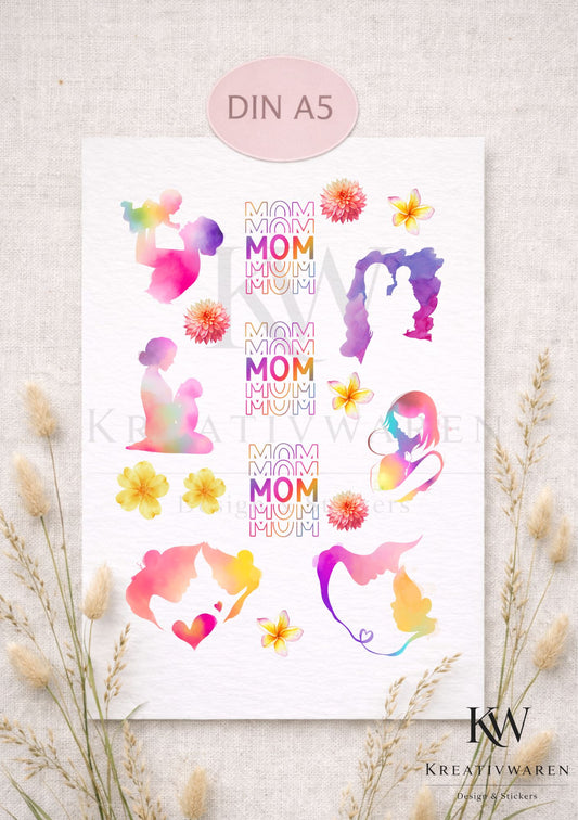 Rub Ons „Mom - Mama und Kind - Mom Moments“ – A5 Rub-On Sheet, randlos