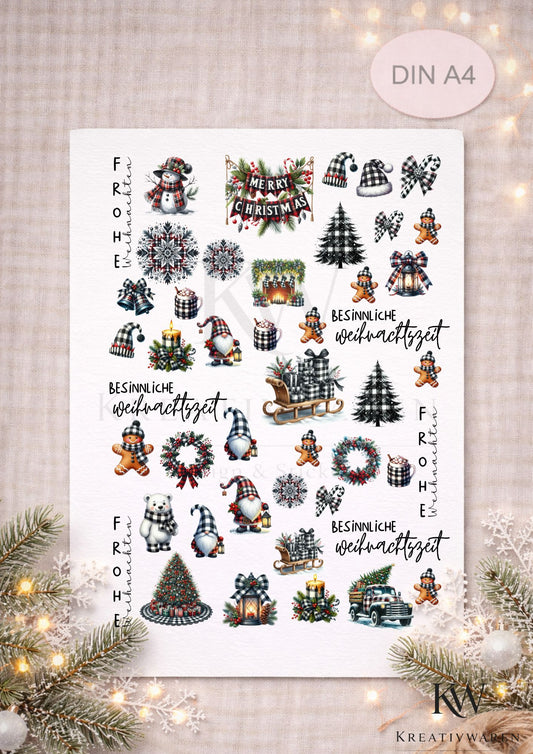 Rub Ons „Weihnachten - schwarz/weiss“ – A4 Rub-On Sheet, randlos