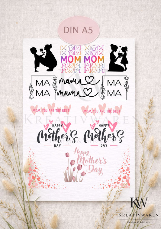 Rub Ons „Mama ist die beste - Mom life “ – A5 Rub-On Sheet, randlos