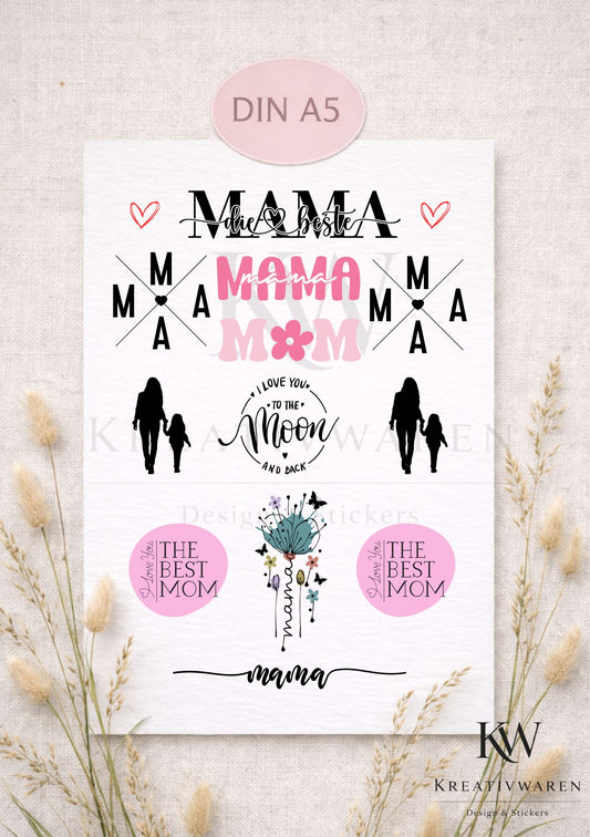 Rub Ons „Mama - die beste“ – A5 Rub-On Sheet, randlos